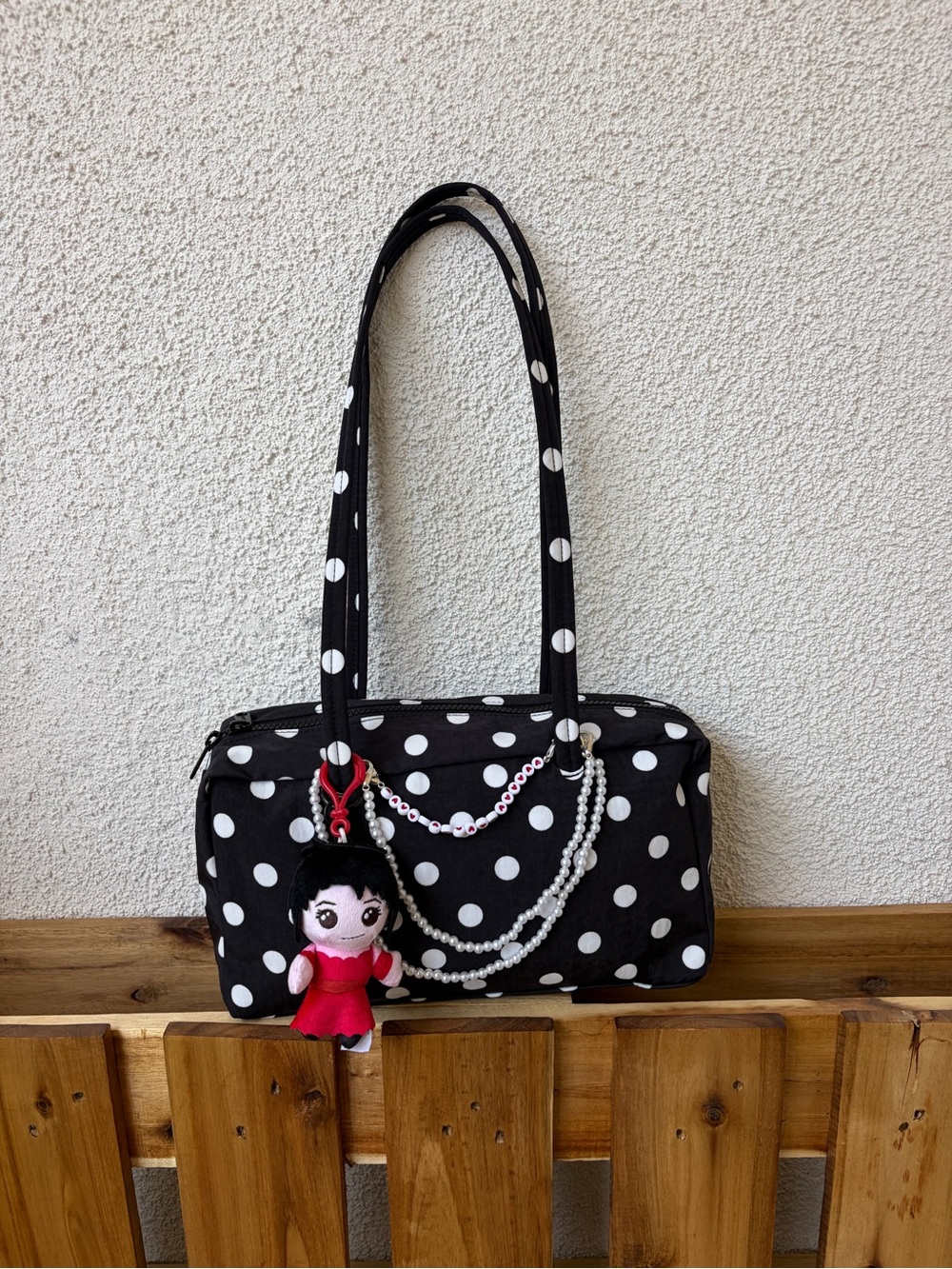 BAGGU UO Black and White Polka Dot bowler Bag
